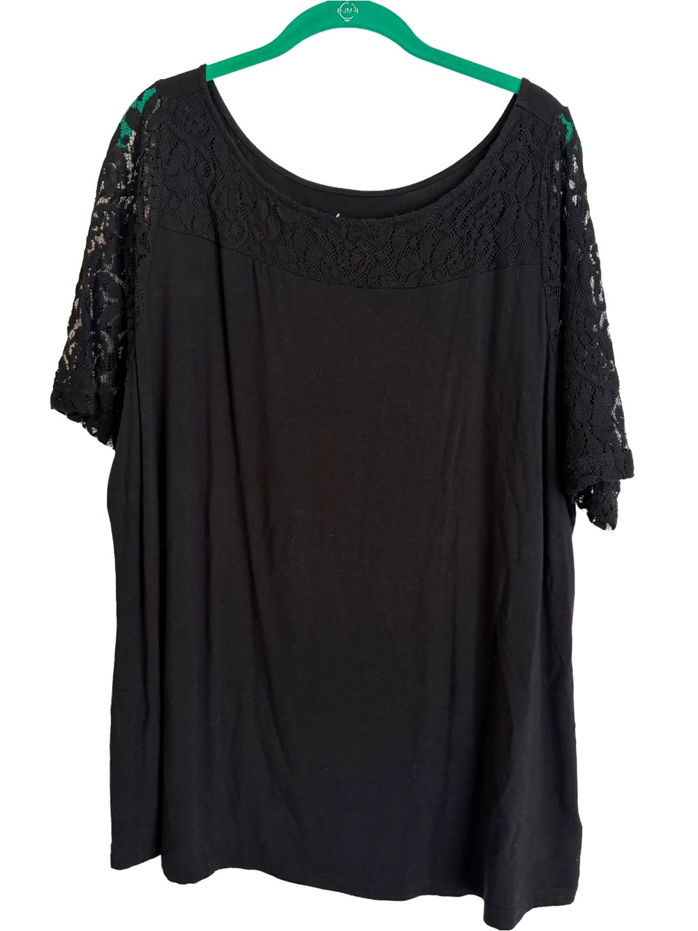 Lane Bryant Black Short Sleeve Top with Lace Sleeves and Neckline Size 18/20 1X